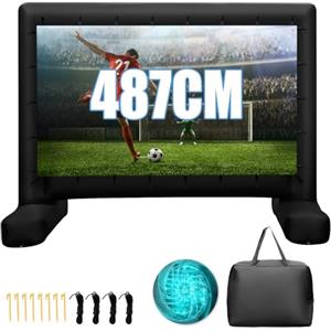 GYMAX 5 M Schermo Proiettore Gonfiabile, Telo Proiettore per Film con Soffiatore d'Aria, Borsa, Picchetti, per Giardino, Terrazzo, Esterno