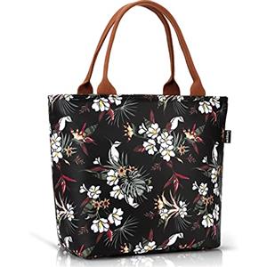Gloppie Borsa Termica Porta Pranzo 9L da Donna, Frigo a Prova di Perdite, Isotermica Portatile per Ufficio, Festival, Barbecue, Campeggio, Pesca e Altro (Fiori Bianchi Su Nero)