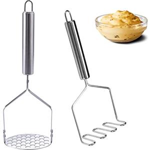 Amfrpar 2 Pezzi Schiacciapatate Acciaio Inox, Professionale Schiacciapatate da Cucina 25 cm Schiacciapatate Ondulato, Schiaccia Patate, Passaverdura Manuale Gadget per Frutta Patate