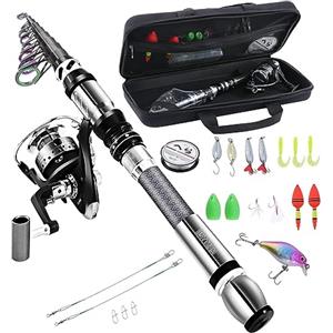BNTTEAM Set Combinato Canna da Spinning e Mulinello da Pesca Portatile Punta per Canna Fluorescente in Fibra di Carbonio, Esche da Pesca Kit Borsa da Trasporto Per Mare e Acqua Dolce Viaggio