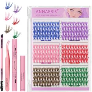 ANNAFRIS Ciglia Finte Ciuffetti Kit 30D Colorato Ciglia Finte D Curl 10-16mm DIY Extension Ciglia Fai da te Cluster Lashes(Colored 30D)