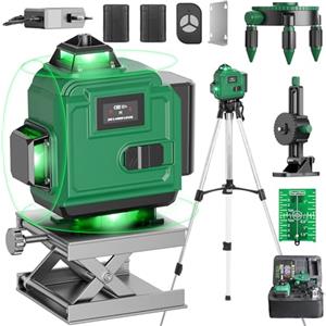 RINOXAR Livella Laser Autolivellante 4x360° con Treppiede, 16 Linee Livella Laser Verde Professionale, 2xBatterie Ricaricabili, Display Digitale LCD- LevelMaster PRO