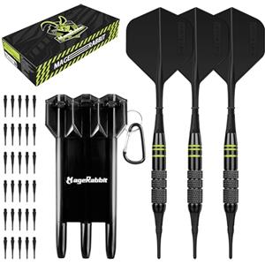 MageRabbit Set di 3 freccette con punta morbida + alette modellate resistenti, set di freccette in plastica con 30 punte morbide extra + scatola per il trasporto, freccette elettroniche, freccette per
