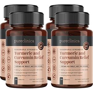 pureclinica Curcuma curcumina - 1000mg x 720 compresse (4 bottiglie) - Con il 95% di curcumina - Con polvere di radice di curcuma contenente curcuminoidi - Con 5mg di estratto di pepe verde