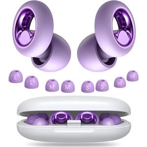 Clydek Tappi orecchie dormire, 45dB di cancellazione del rumore,in silicone morbido e riutilizzabile, con 8 punte in 4 misure (Viola, 4 taglie (1 set))