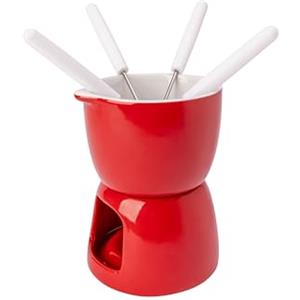 Cosy & Trendy Servizio per fonduta al cioccolato in porcellana, rosso, D11,5 cm-Include 4 forchette