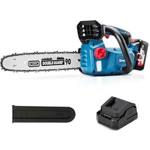 Dong Cheng DongCheng Motosega a batteria 18 V, motore brushless, barra OREGON da 30 cm, tensionamento catena senza attrezzi, lubrificazione automatica della catena, incl. batteria da 4,0 Ah e caricabatteria