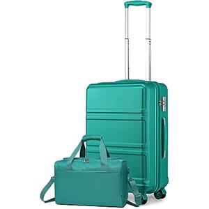 KONO set di 2 Valigia Bagaglio a Mano Rigida e Leggera ABS Trolley 55cm con 4 Ruote Rotanti e Lucchetto TSA & Borsa da Viaggio 40x20x25 Ryanair, Turchese