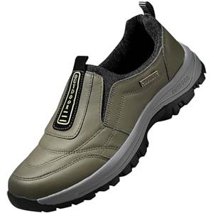 BIISDOST Scarpe da trekking da uomo, impermeabili, in pelle, leggere, larghe, impermeabili, da corsa, da jogging, da corsa, da tennis, da corsa, da tennis, extra larghe, verde militare, 43