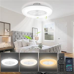 Izrielar ventilador de techo con iluminación, 80W regulable con mando a distancia, APP, velocidad del viento de 6 pasos, temporizador de temperatura de 3 colores, adelante y atrás para sala de estar