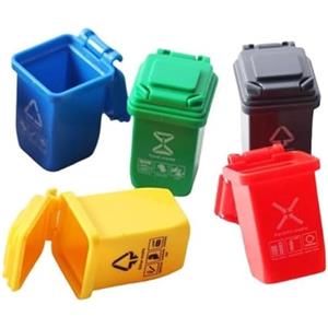 Hehglng 5 pezzi colorati in scala 1:12, mini bidone della spazzatura, decorazione per rifiuti in miniatura, modello di bidone della spazzatura, scena microscopica accessori per casa delle bambole