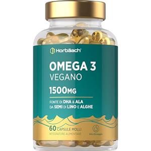 Horbäach Omega 3 Vegan DHA e ALA 1500mg 1500mg | Alta Efficienza | Derivato da Olio di Alghe | 60 Capsule Vegane | Horbaach