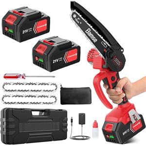 Bamse Mini Motosega a Batteria 8000mAh, Motosega Elettrica 6 Pollici con con 2 Batterie, 2 Catene, 10m/s Velocità della Catena Sega a Batteria per Rami d'albero, Cortile, Casa e Giardino