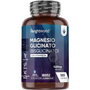 WeightWorld Magnesio Bisglicinato, 1420mg per Dose, con Vitamina B6, 180 Capsule (per 3 Mesi), Magnesio Glicinato Vegano con Piridossina Cloridrato, Magnesium Glycinate Privo di Allergeni, Senza Glutine né Soia