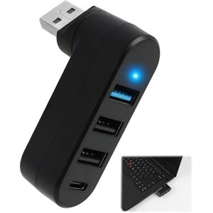 Riybyds Hub USB 3.0 a 4 Porte Rotazione di 90° e 180°, Splitter USB 3 Porte Un'interfaccia Type-C per Dati/Alimentazione, Estensore per Laptop, Auto e Altro, Multipresa USB 3.0 2.0