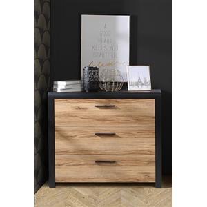 Forte DALATE Cassettiera con 3 cassetti, in legno, rovere Catania/nero, L x A x P: 101,1 x 88 x 41 cm