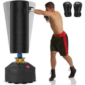 COSTWAY Sacco da Boxe 173 cm, Sacca da Boxe da Terra Autoportante e Pesante con Guantoni, Base a Ventosa, Costruzione a 5 Strati e Sistema Antivibrazioni per Adulti e Palestra Domestica