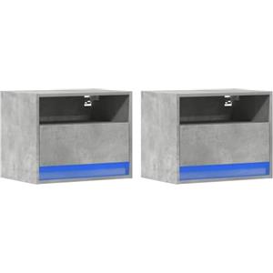 vidaXL Comodini da parete con luci a LED 2 pz Grigio Cemento, Comodino Galleggiante, Supporto per telefono, Comodino a LED