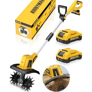 Alloyman Motozappa elettrica da 20 V, fresa da giardino, batteria da 360 giri/min, con 2 batterie da 2,0 Ah e caricabatterie, larghezza di lavoro 23 cm, profondità 17 cm, Motozappa per terreni