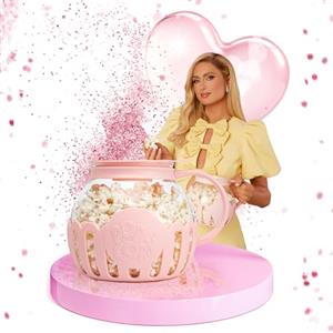 Paris Hilton FACKELMANN Paris Hilton - Macchina per popcorn in vetro borosilicato e plastica, perfetta per popcorn dolci e salati, 165 x 25 x 18 mm, coperchio 2 in 1, lavabile in lavastoviglie