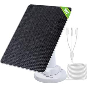 ECO-WORTHY Pannello Solare per Telecamera Esterna di Sorveglianza Esterna 5W 5V BC Mono, 25% di Efficienza Energetica, con Connettore 3m 3-in-1, Regolabile a 360°, IP65, per Telecamere da Esterno