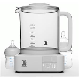 HELLO HIPPO® Bollitore Scaldabiberon 1300 mL in vetro - 800W basso consumo - Sterilizzatore per capezzoli - Mantiene il calore 24H - Temperatura regolabile da 45-100°C - Biberon, tè, cioccolato, caffè