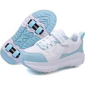 FANSU Scarpe con Rotelle Bambina Bambino, Ragazzi Scarpe Pattini con 4 Ruote Scomparsa, 2 in 1 Multisport Running Sneakers Scarpe con Ruote Unisex Ragazze