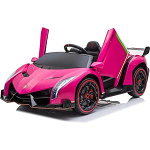 FINOOS Auto macchina elettrica per bambini Lamborghin Veneno 24V 2 posti, 4X4, sedile in pelle, ruote in gomma con telecomando 2,4 GHz da 1 a 7 anni (Rosa)