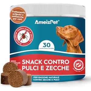 AmeizPet Pastiglie Per Cani Antipulci E Zecche, Antipulci Per Cane, Compresse Masticabili Contro Le Pulci, Cuccioli E Cani Adulti, Enzimi Digestivi, 30 Dolcetti, 67.5g (2.3 Oz)