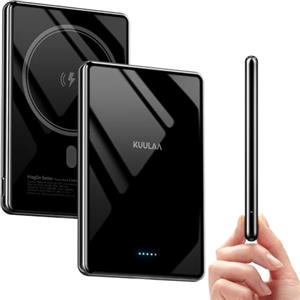 Kuulaa PowerBank per Magsafe 10000 mAh, 13,5mm Specchio Power bank Magnetico Wireless USB-C PD 20W, Caricatore Portatile Ricarica Rapida per iPhone 16/15/14/13/12 Plus/PRO Max (Nero)