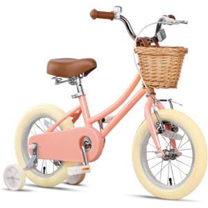 Glerc 14 Pollici Bici Per Bambini Per Ragazze 3 4 5 Anni Retro Con Ruote e Campanello Colore Pesca