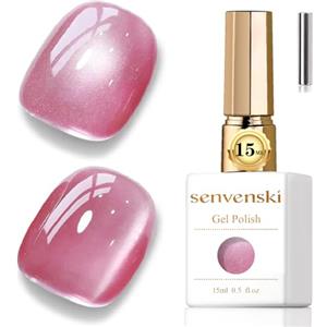 Senvenski Gelatina Vetro Cat Eye Smalto Semipermanente, 15ML Occhi di Gatto Magnetica per Gel Unghie Kit Olografico Glitterato Cristallo Smalti Unghie Salon Home DIY (Rosa, MY1-005)