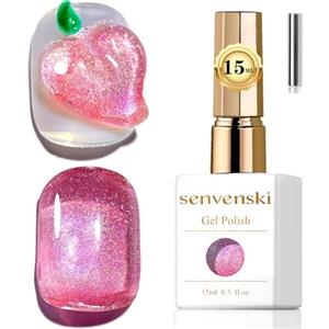 Senvenski Gelatina Vetro Cat Eye Smalto Semipermanente, 15ML Occhi di Gatto Magnetica per Gel Unghie Kit Olografico Glitterato Cristallo Smalti Unghie Salon Home DIY (Arcobaleno Rosa, 0.5fl oz)