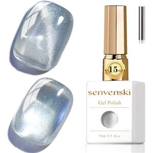 Senvenski Gelatina Vetro Cat Eye Smalto Semipermanente, 15ML Occhi di Gatto Magnetica per Gel Unghie Kit Olografico Glitterato Cristallo Smalti Unghie Salon Home DIY (Argento, MY1-011)