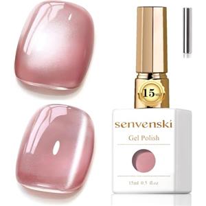 Senvenski Gelatina Vetro Cat Eye Smalto Semipermanente, 15ML Occhi di Gatto Magnetica per Gel Unghie Kit Olografico Glitterato Cristallo Smalti Unghie Salon Home DIY (Nudo, 0.5fl oz)
