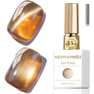 Senvenski Gelatina Vetro Cat Eye Smalto Semipermanente, 15ML Occhi di Gatto Magnetica per Gel Unghie Kit Olografico Glitterato Cristallo Smalti Unghie Salon Home DIY (Marrone, 0.5fl oz)