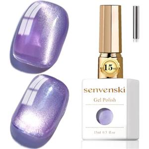Senvenski Gelatina Vetro Cat Eye Smalto Semipermanente, 15ML Occhi di Gatto Magnetica per Gel Unghie Kit Olografico Glitterato Cristallo Smalti Unghie Salon Home DIY (Viola, MY1-008)