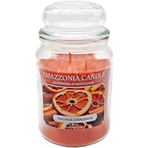 Amazzonia Candle Orange Cinnamon 530 Gr Candela Profumata Naturale in Cera di Soia doppio stoppino in cotone Profumatore per Ambiente arancio Decorativa Giara in Vetro Yankee village scents