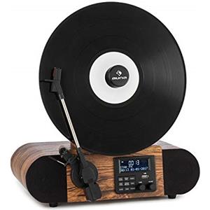 AUNA Verticalo SE - Giradischi Retró, Lettore Vinili, Vintage, 33, 45 e 78 giri/min, BT, Altoparlanti Stereo, Porta USB compatibile MP3, Uscita di Linea, Legno, con Bluetooth, DAB+ & FM
