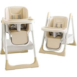ONNWIN Seggiolone Pappa Portatile, Seggiolone Evolutivo con Vassoio Doppio Rimovibile, 4 Posizioni di Reclinazione e 5 Posizioni di Altezza Seggiolone per Bambini da 6-36 mesi, Beige 01
