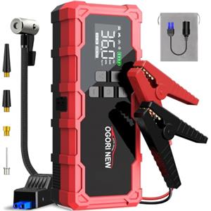 OGORI NEW Avviatore Batteria con Compressore 150PSI,8000A Booster Avviamento Auto,Starter Batteria Auto con Torcia, Ricarica USB (8.0L Diesel/10.0L Benzina)