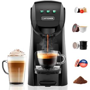 CAPXSNOB Warriors1 Macchina da Caffè a Capsule 5 in 1 per Nespresso, Lavazza A Modo Mio, Espresso Point, Dolce Gusto e Caffè Macinato, 20 bars, 0,8 L, Calore e Quantità Regolabili, Compatta per Casa e Ufficio