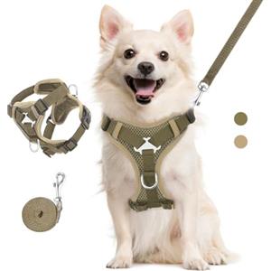 VavoPaw Pettorina per Cani con Guinzaglio da 1,5M, Imbracatura per Gatti Antifuga con Rete Traspirante e Strisce Riflettenti, Gilet Morbido e Regolabile per Cani Gatti, L, Cachi