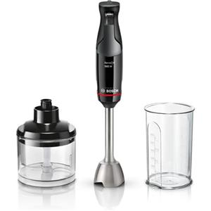 Bosch Serie 4 Frullatore a Immersione ErgoMaster MSM4B620, 1000 W, Impugnatura Ergonomica, Regolazione Dinamica della Velocità, 4 Lame in Acciaio Inox, Tritatutto Incluso, Bicchiere Graduato, Nero