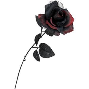 FIESTAS GUIRCA | Fiore Rosso e Nero (40 cm) - Decorazione per Halloween e Feste di Paura - Ideale per Accessori Terrificanti e Celebrazioni di Terrore - Rosso e Nero