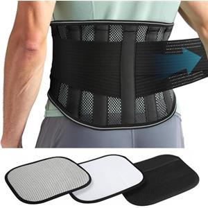 GlasFlength Fascia Lombare per Uomini e Donne, Fascia Lombare Supporto Schiena Regolazione Fascia Elastica Lombare con 4 Stecche Cintura Lombare per Lavoro Sport Sciatica Postura (Nero, L)