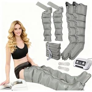 Generic Massaggiatore per gambe con compressione ad aria, pressoterapia per casa stivali compressione pressoterapia, rinforzo di circolazione per piedi, gambe, vita (6 Chamber, 2 Legs+2 Arm+1 Waist)