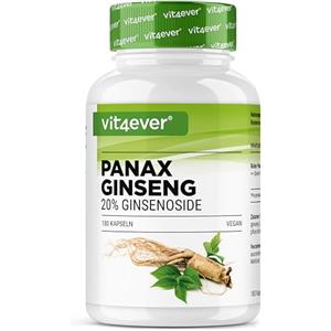 Vit4ever Ginseng rosso Panax 180 capsule - 1800 mg per dose giornaliera - 20% ginsenosidi - Estratto di radice di ginseng rosso coreano 20:1 - Altamente dosato - Vegano