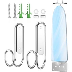 XILIMOR Supporto da Parete Per Asse da Stiro, Porta Asse da Stiro, Appendiabiti per Asse da Stiro In Acciaio Inox, Ganci Per Asse da Stiro Con Ganci Rimovibili, per Lavanderia, Soggiorno, Bagno