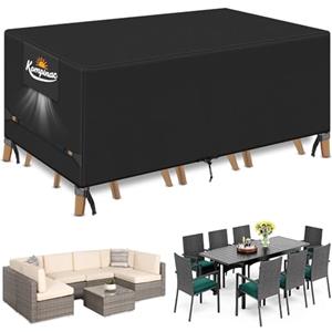kompinac Copertura per Mobili da Giardino Impermeabile Tessuto Oxford 900D 213x132x74CM Copertura Tavolo Esterno Antivento Anti-UV Allo Strappo Telo Copri Tavolo con Sfiato Nero